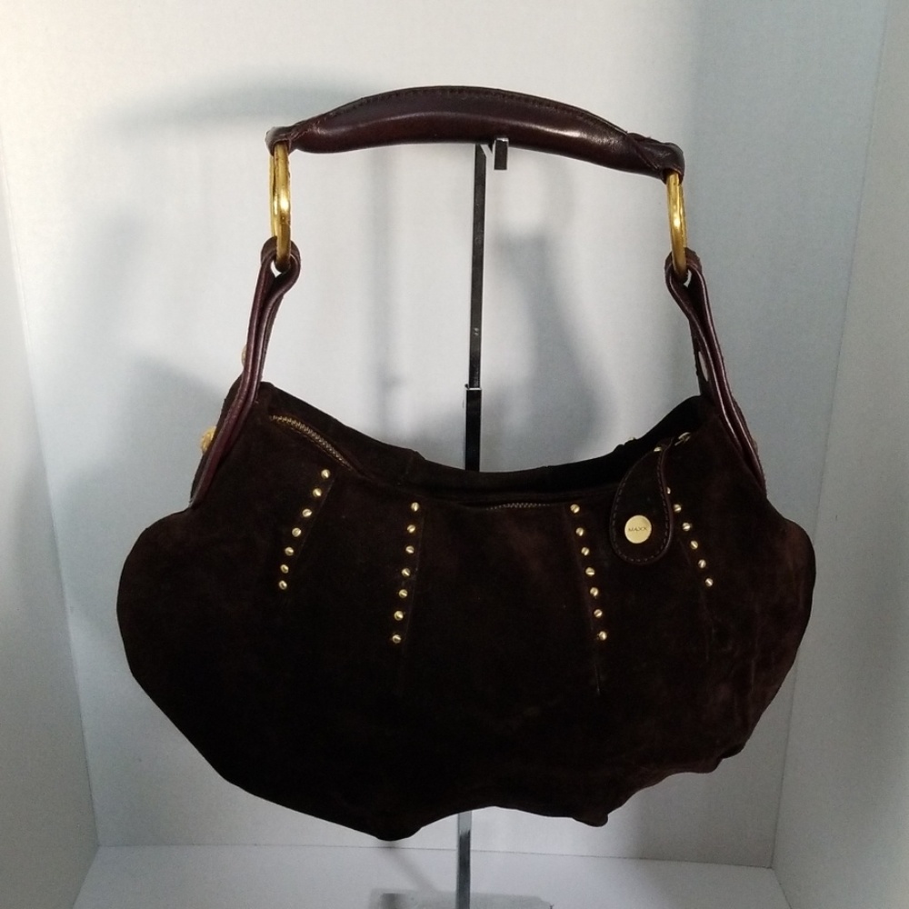 Brown Suede/ Leather Studded Hobo Handbag